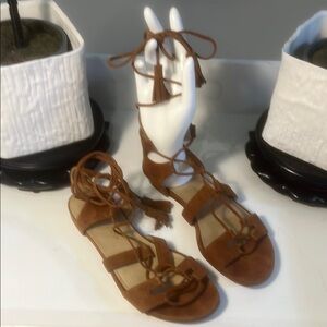 Stuart Weitzman Brown Strappy Sandals with Ankle Strap
